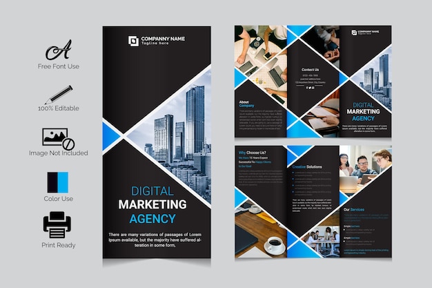 Corporate business clean and minimal trifold brochure template design premium vector