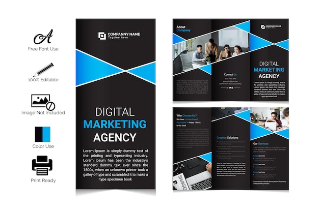 Corporate business clean and minimal trifold brochure template design premium vector