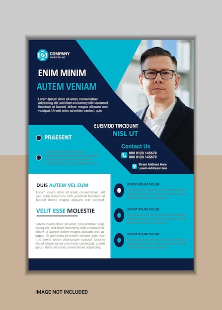 Corporate business flyer, blue and black background. A4 Size with Bleed Vector design