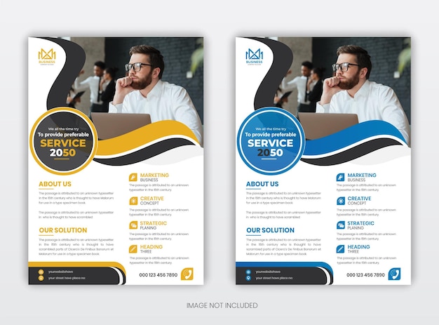 Corporate business flyer template design set with blue and yellow