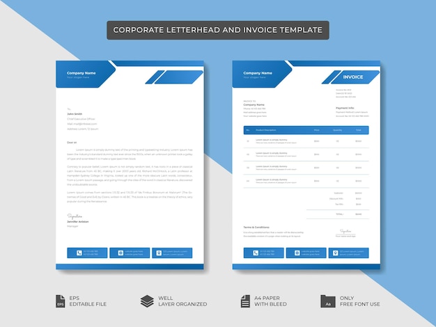 Corporate business letterhead and invoice template business branding identity design template