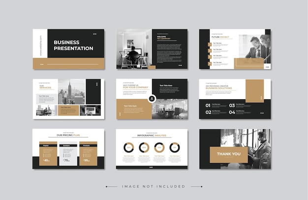 Corporate Business PowerPoint presentation design template set, Minimalist google slides template