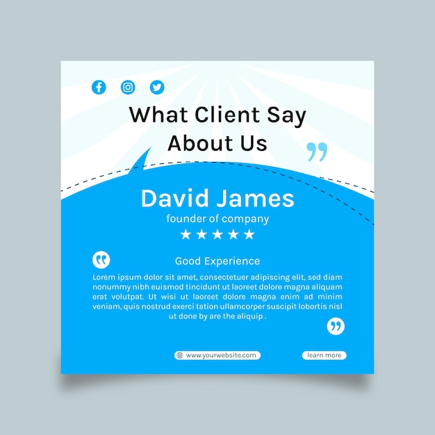 Corporate business social media post design or client feedback web banner template