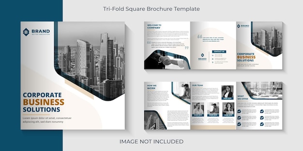 Corporate business trifold square brochure 6 pages template Premium Vector