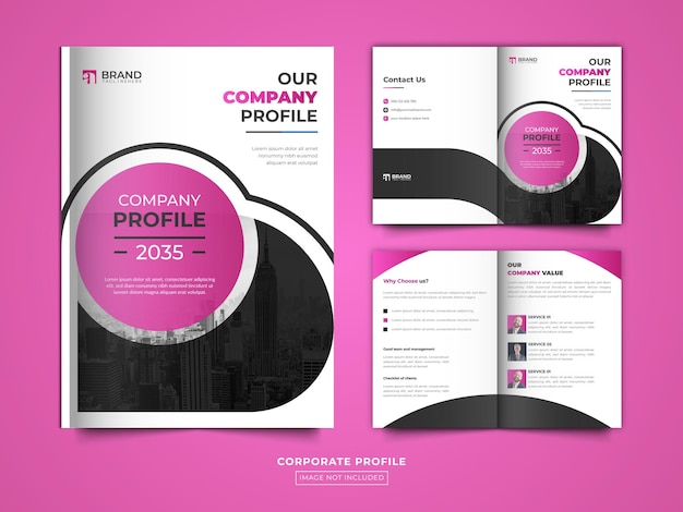 Corporate company profile bifold brochure template design