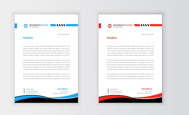 Corporate and creative wavy shape business letterhead template