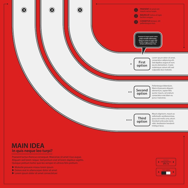 Corporate design template on red background. Black and white colors