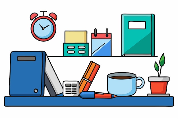 Vector corporate desk of items arranged on a white background vector illustration cartoon