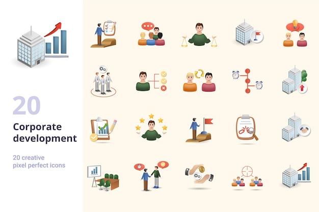 Corporate development set creative icons advancement