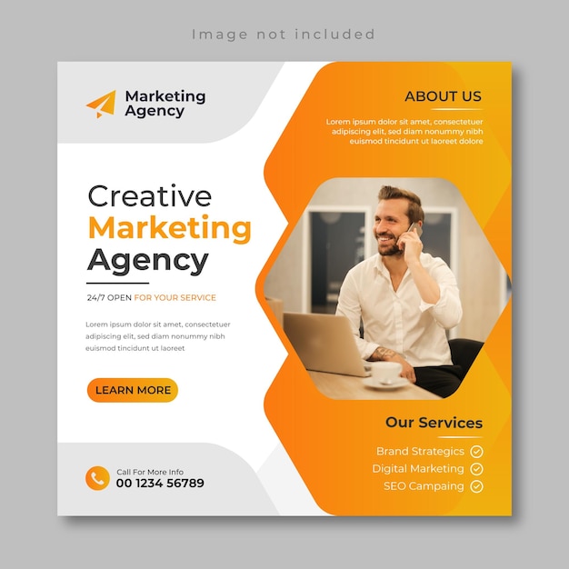 Corporate and digital marketing agency social media post template and square web banner