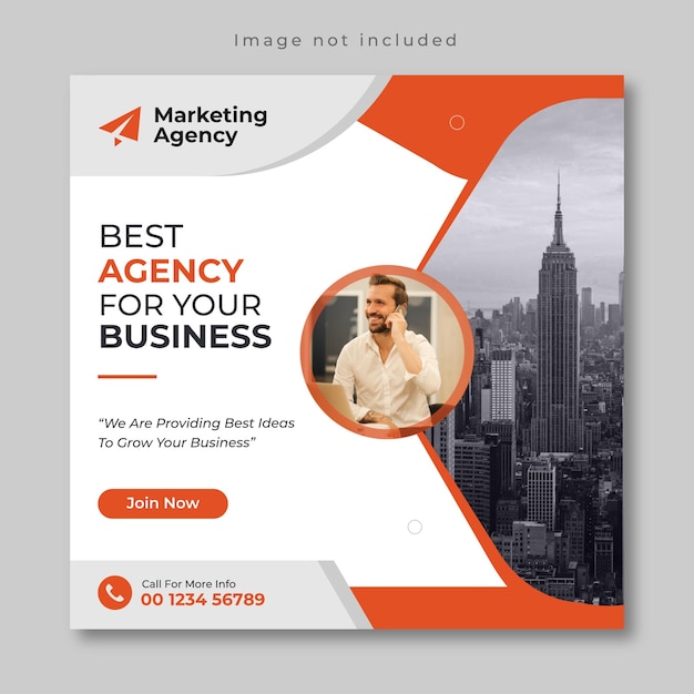 Corporate and digital marketing agency social media post template and square web banner