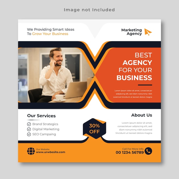 Corporate and digital marketing agency social media post template and square web banner