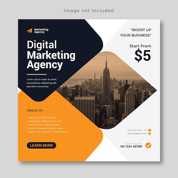 Corporate and digital marketing agency social media post template and square web banner