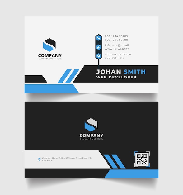 corporate elegant business card blue and black design template