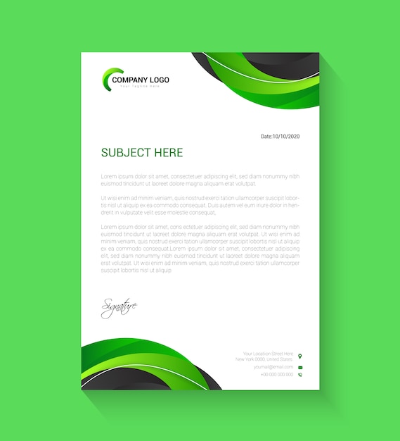 Corporate Green and Black Letterhead template