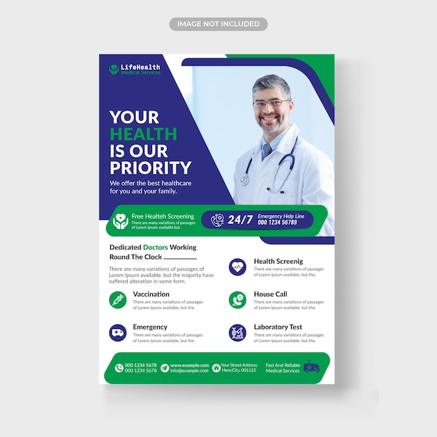 Corporate healthcare and medical flyer design template