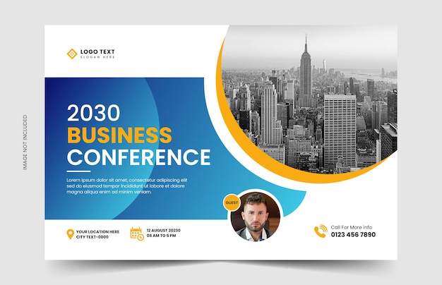 Corporate horizontal business conference flyer template or Business live webinar conference banner