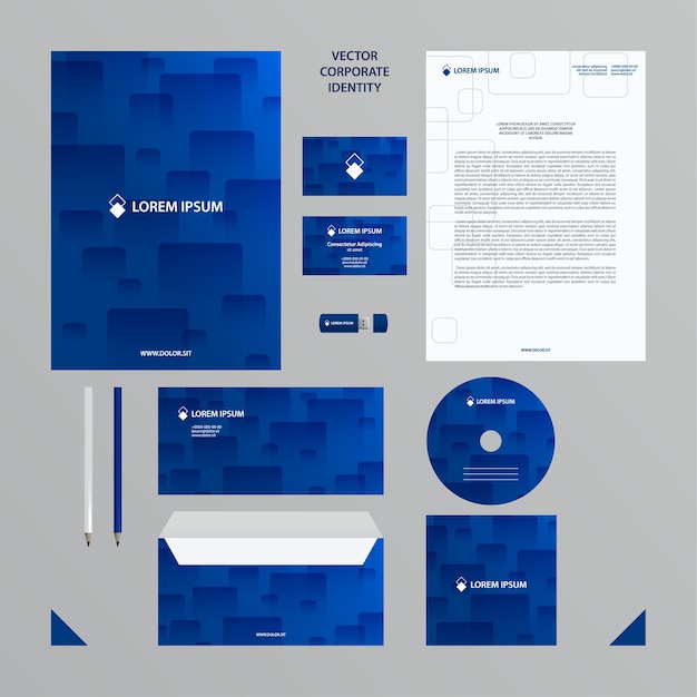 Corporate Identity business template Company style set in blue tones with transparent tiles pattern