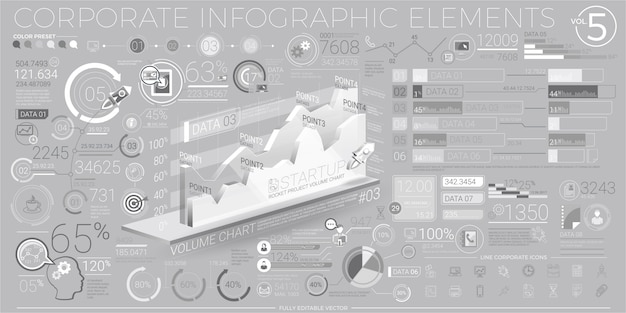 Corporate Infographic Elements In Gray And White