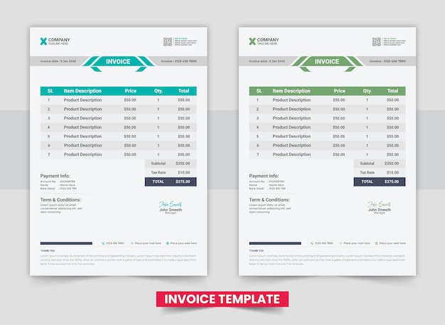 Corporate invoice template design vector