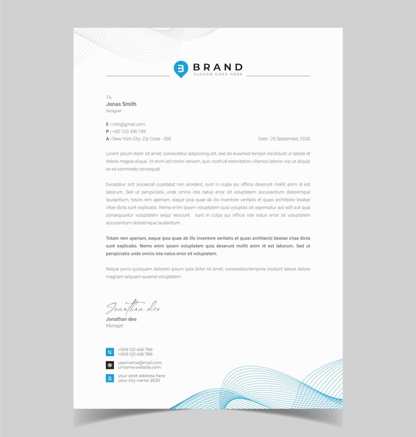 Vector corporate letterhead design template blue abstract business letter head template