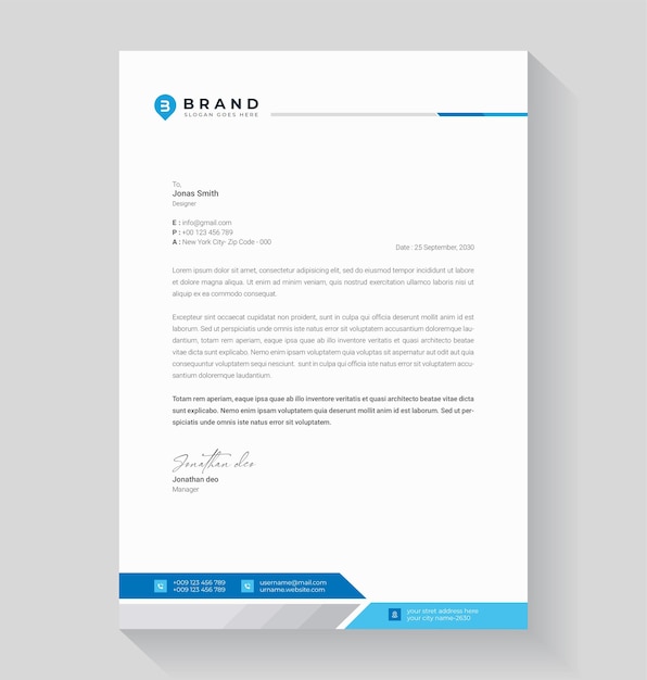 Corporate Letterhead design template Blue Abstract Business letter head template