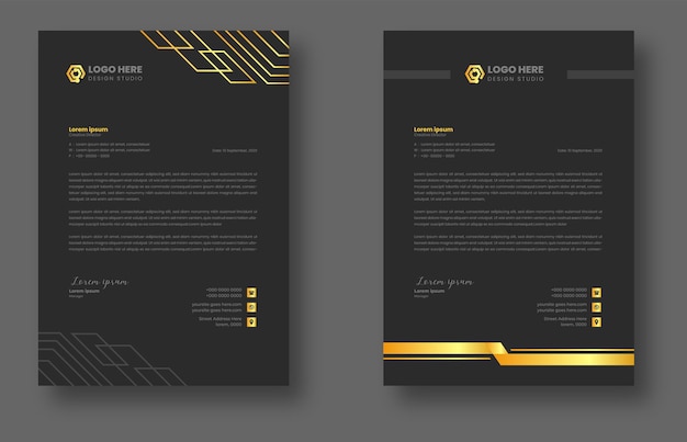 Corporate mode business luxury letterhead design template with gold color or luxury black letterhead