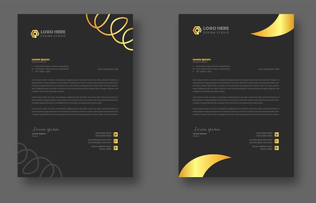 Corporate mode business luxury letterhead design template with gold color or luxury black letterhead