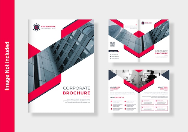 Corporate modern business bifold brochure design template with creative shape Premium Vector