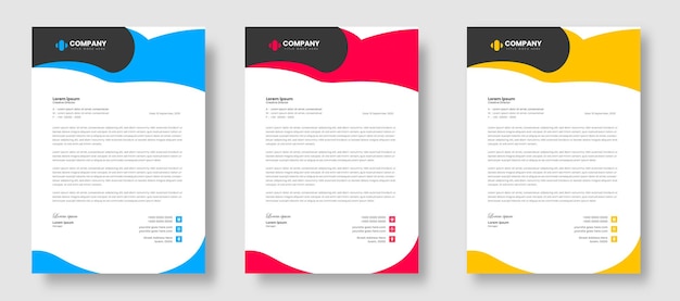 Corporate modern business company letterhead design template with yellow blue and red shapes