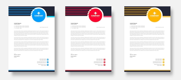 corporate modern business letterhead design template with yellow, blue and red color.