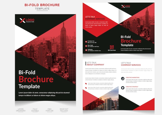 Corporate modern business red and black bifold brochure or magazine cover company profile template