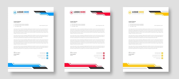 Corporate modern company business letterhead design template with red blue green and yellow color