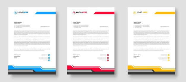 Corporate modern company business letterhead design template with red blue green and yellow color