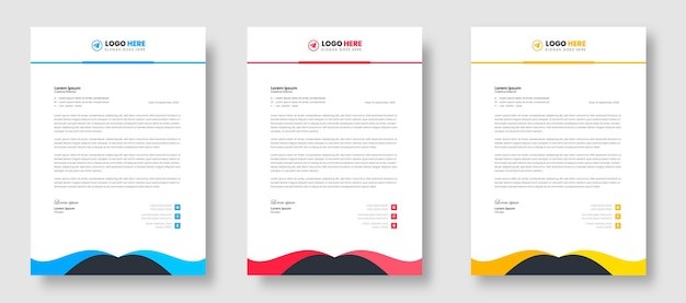 Corporate modern company business letterhead design template with red blue green and yellow color