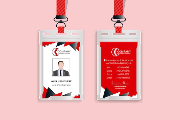 Corporate modern company Id card design template with red and black shapes