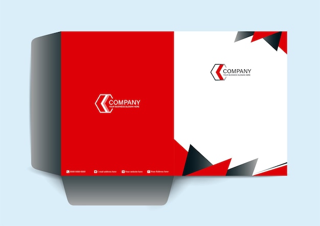 Corporate modern company Presentation folder design template with red and black shapes