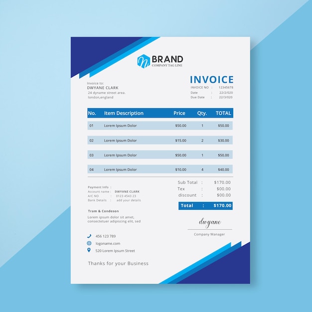 Corporate modern invoice template design Premium vector