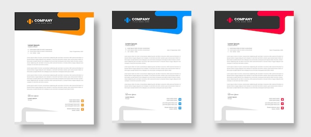 corporate modern letterhead design template set with yellow blue and red color