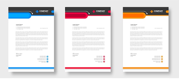 corporate modern letterhead design template set with yellow, blue and red color