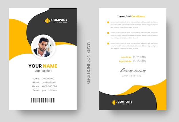 Corporate modern professional company employee business id card design template with yellow color