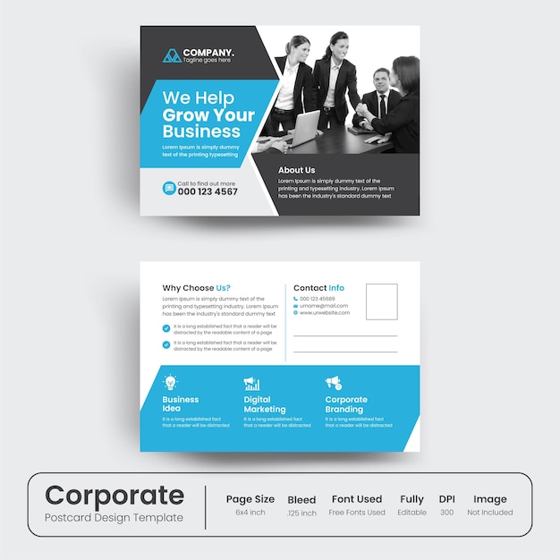 Corporate postcard design template for business agency