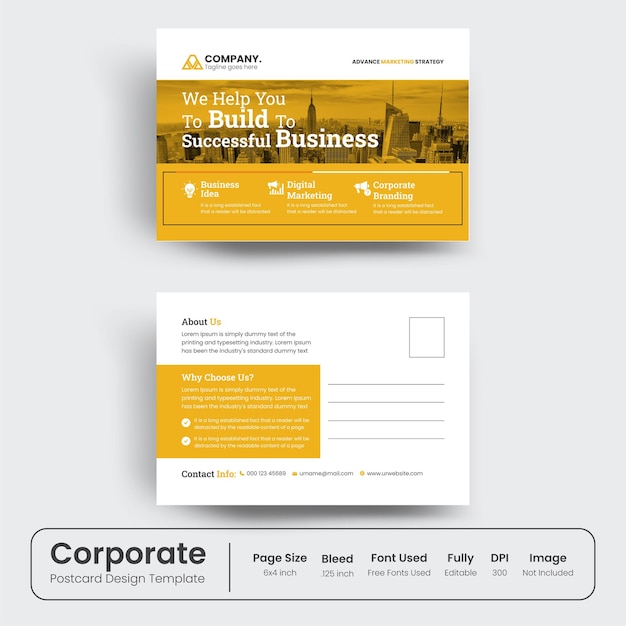 Corporate postcard design template for business agency