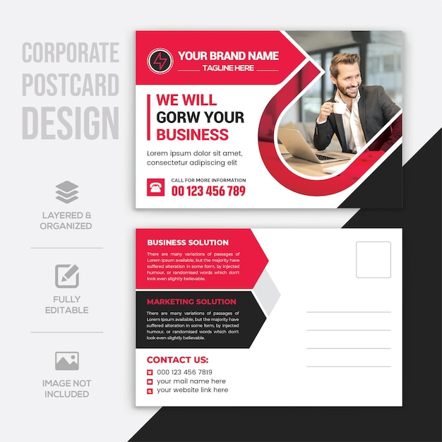 Corporate postcard design template Premium Vector