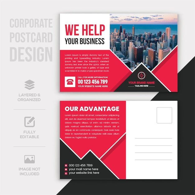 Corporate postcard design template Premium Vector