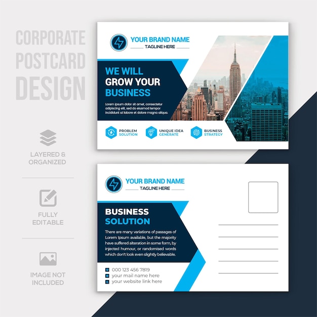 Corporate postcard design template Premium Vector