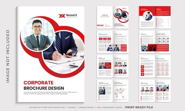 Corporate red color multi page brochure template layout