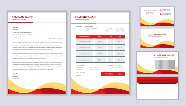 Corporate stationery  business identity design with letterhead template invoice and business card