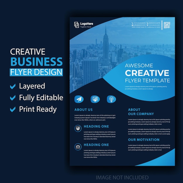 Corporate style minimal blue flyer design template for business company