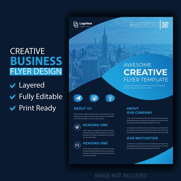 Vector corporate style minimal blue flyer design template for business company